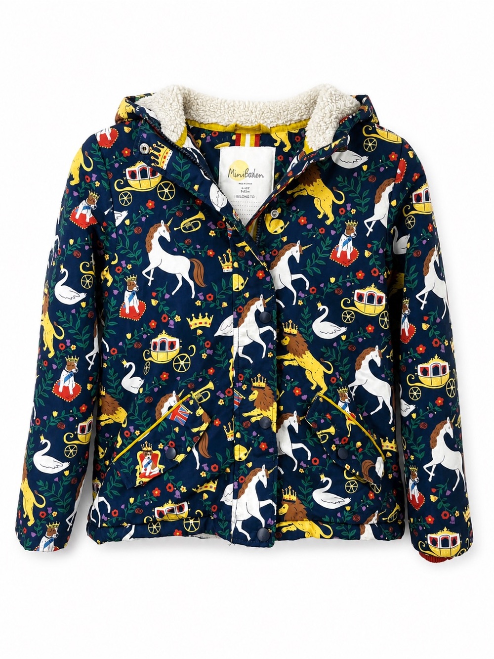 Mini Boden 9-10y fleece lined anorak coat Sherpa blue unicorn winter